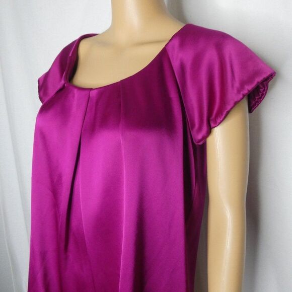 Theory Besette Bracket Pleated Blouse Top Fuchsia - Picture 2 of 9